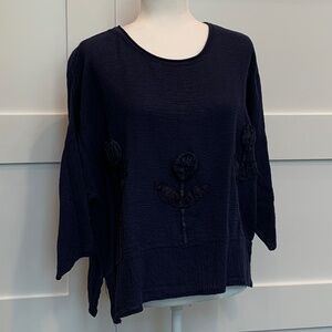 LIN NATURE NAVY 3/4 Sleeve Knit Top